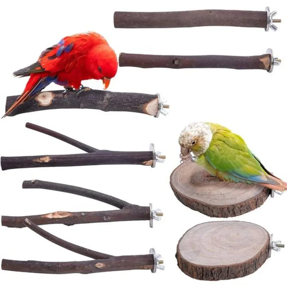8PCS Natural Wood Bird Perch Stand-Wooden Parrot Perch Stand-Perch Platform Cage